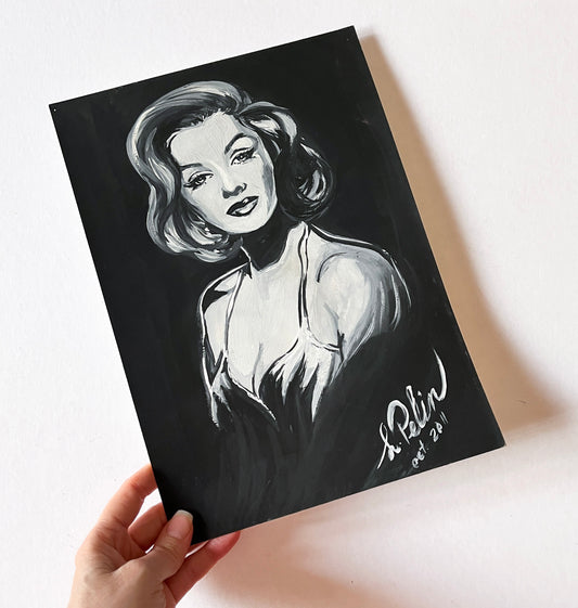 Marilyn Monroe, Asphalt Jungle, Black & White, ORIGINAL Gouache painting, Artwork by Svetlana Pelin