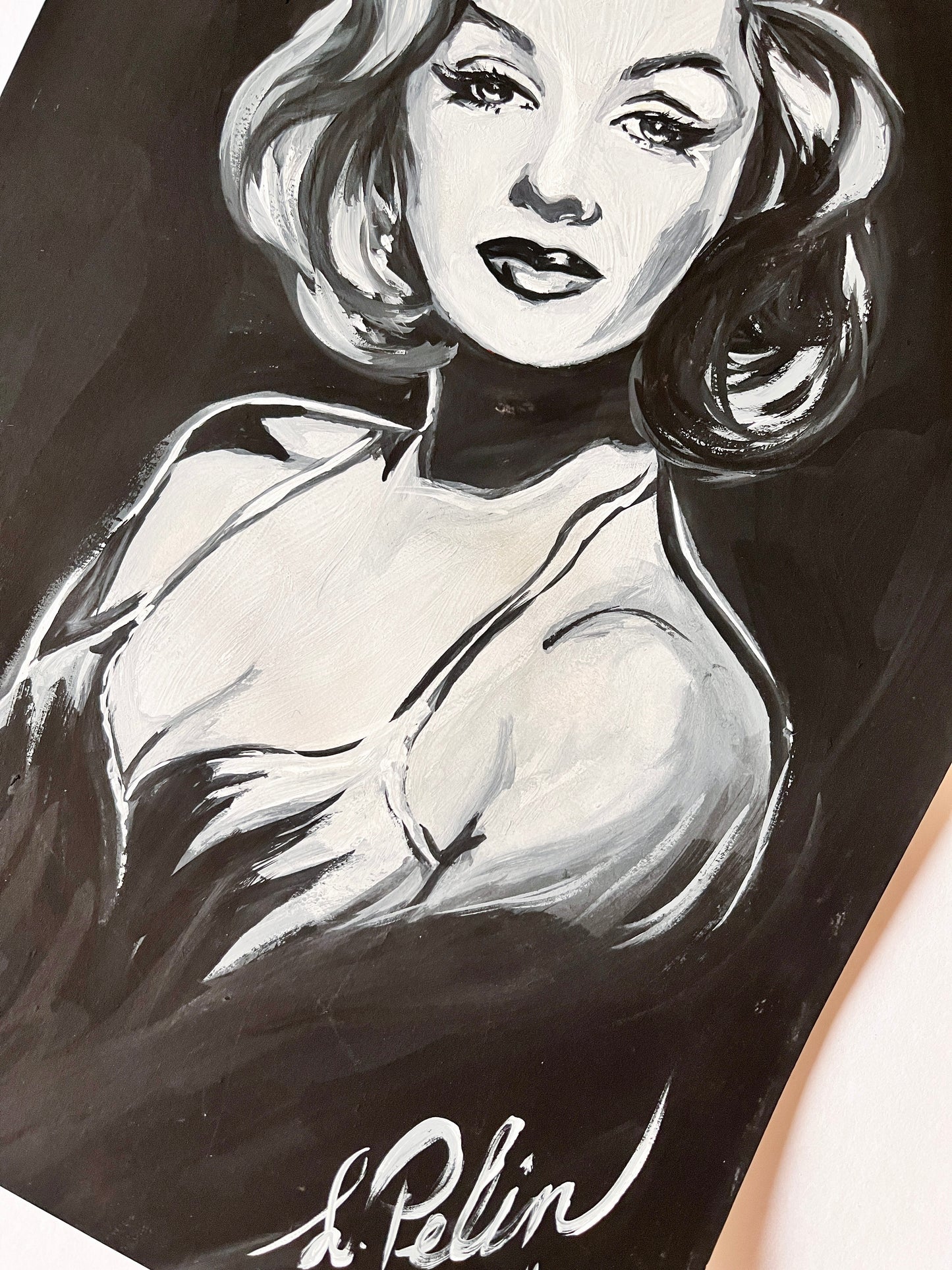 Marilyn Monroe, Asphalt Jungle, Black & White, ORIGINAL Gouache painting, Artwork by Svetlana Pelin