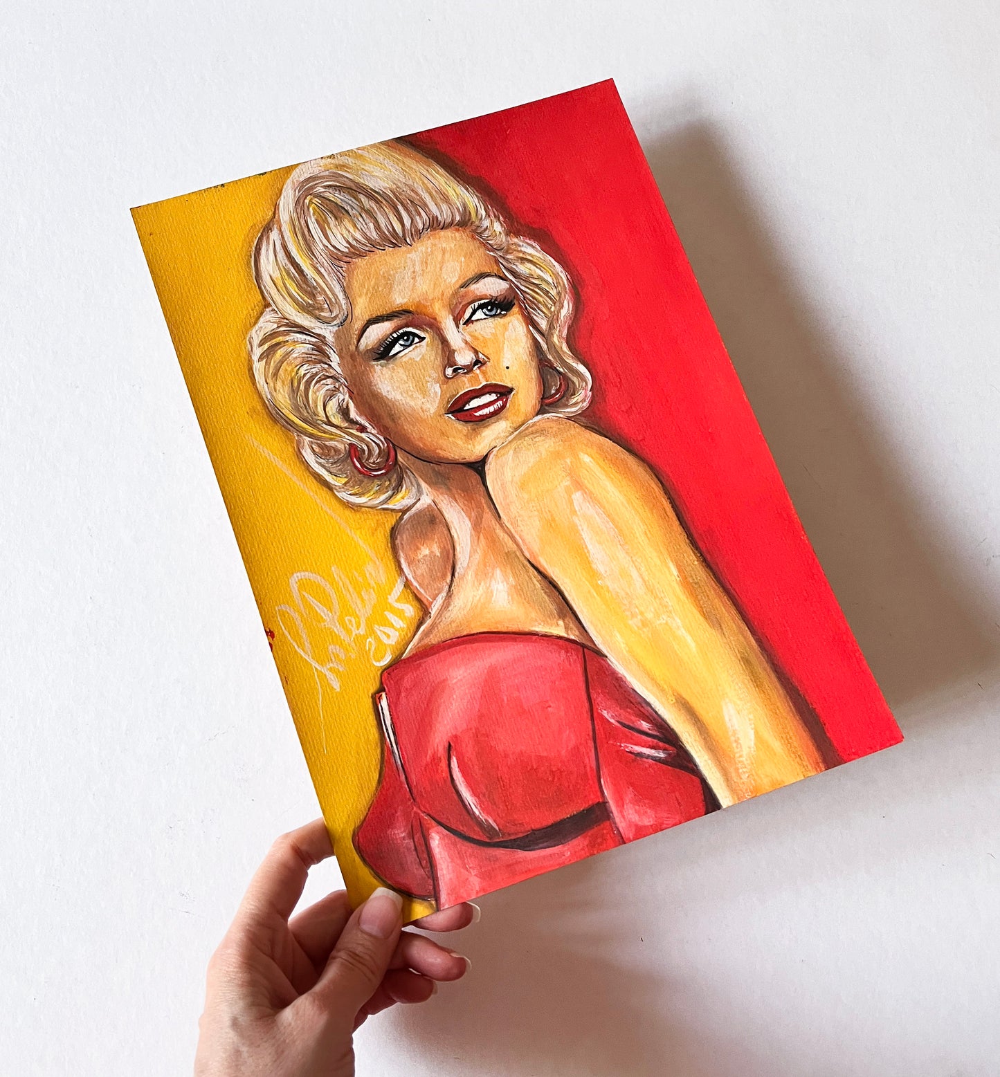 Marilyn Monroe, Red swimsuit, How to Marry a Millionaire, HTMM, ORIGINAL Gouache painting, Artwork by Svetlana Pelin