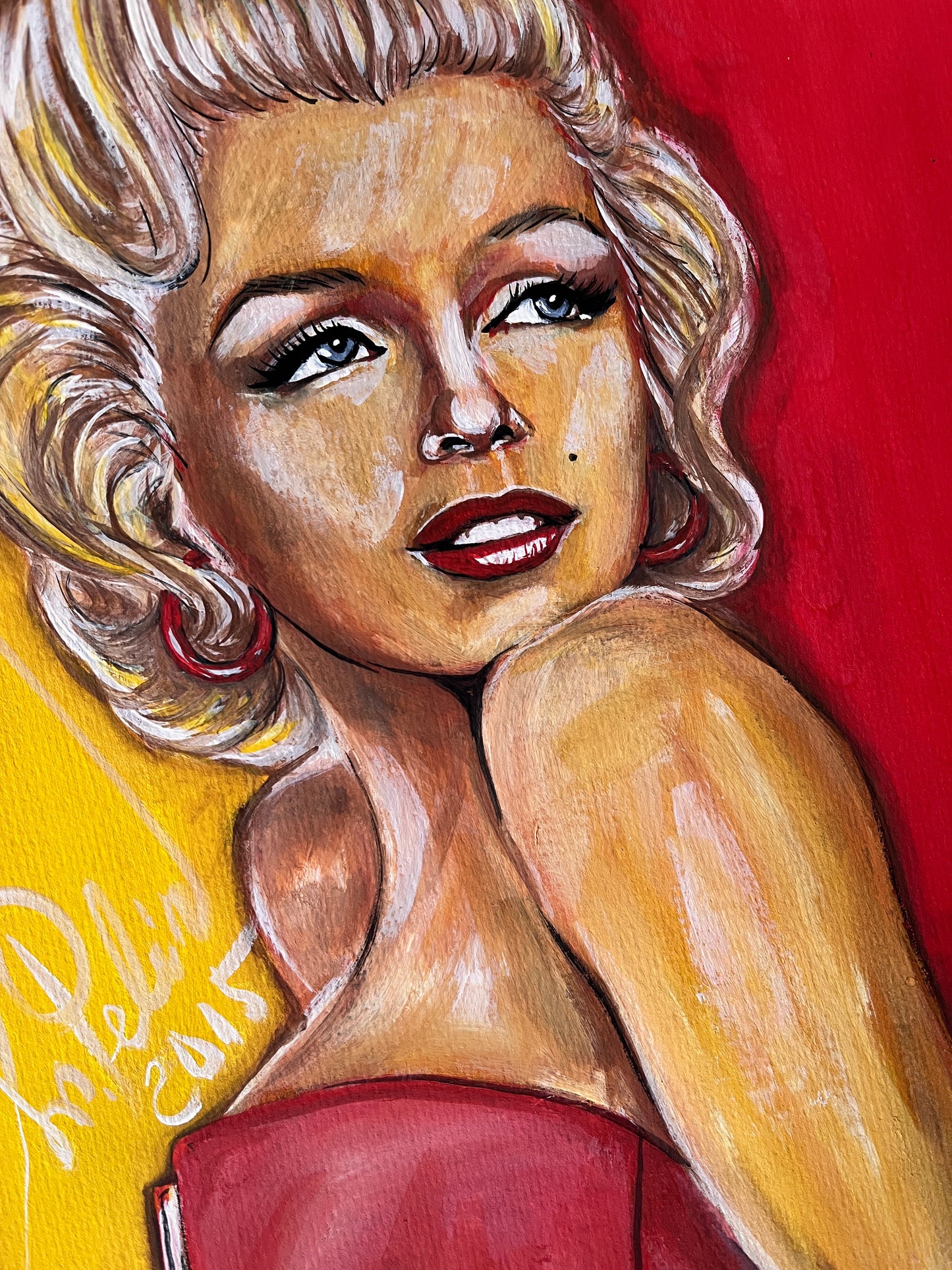 Marilyn Monroe, Red swimsuit, How to Marry a Millionaire, HTMM, ORIGINAL Gouache painting, Artwork by Svetlana Pelin