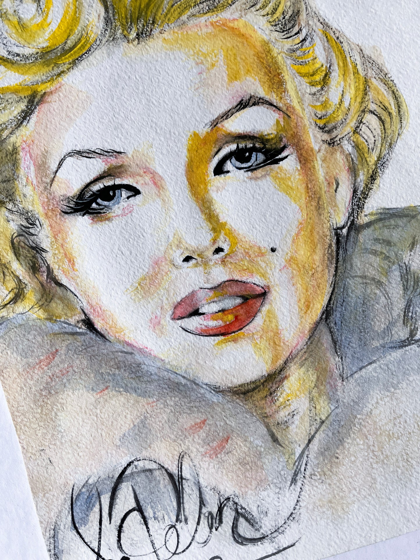 Marilyn Monroe, Milton Greene, White Fur, ORIGINAL Watercolor pencils Drawing, Artwork by Svetlana Pelin