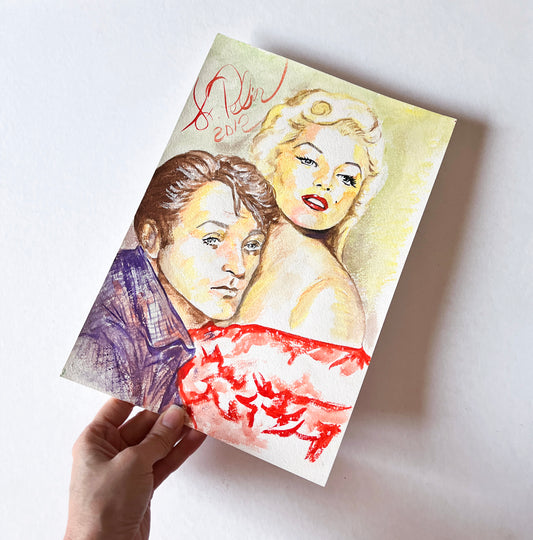 Marilyn Monroe, Robert Mitchum, River Of No Return, RNR, ORIGINAL Watercolor pencils Drawing, Artwork by Svetlana Pelin