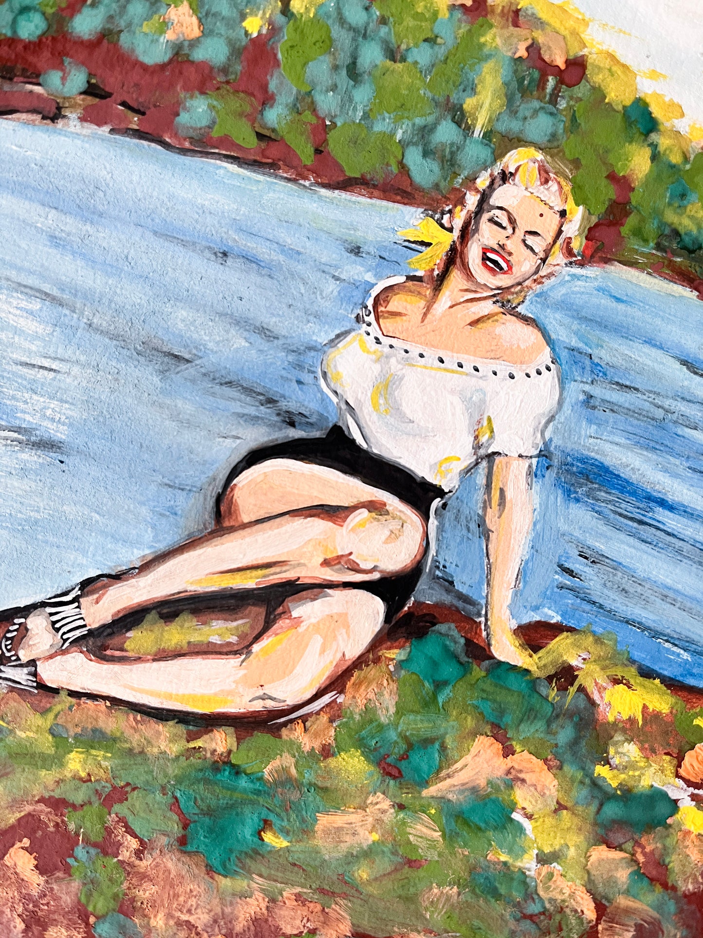 Marilyn Monroe, River of No return, RNR, ORIGINAL Gouache painting, Artwork by Svetlana Pelin