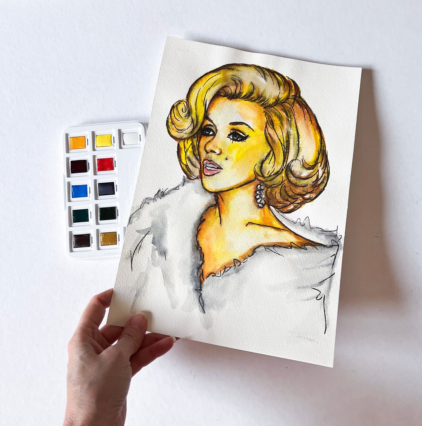 Marilyn Monroe, Happy Birthday Mr.President, ORIGINAL Watercolor Painting, Artwork by Svetlana Pelin