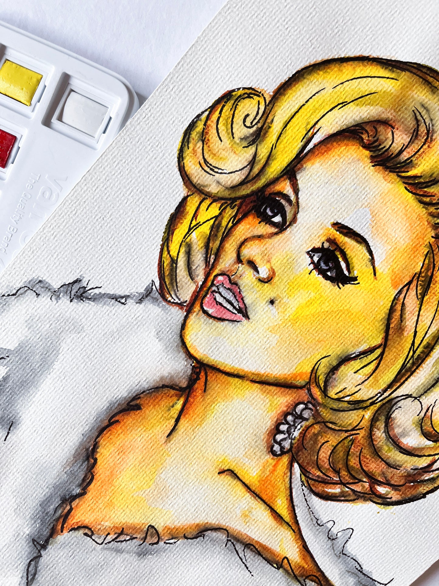 Marilyn Monroe, Happy Birthday Mr.President, ORIGINAL Watercolor Painting, Artwork by Svetlana Pelin
