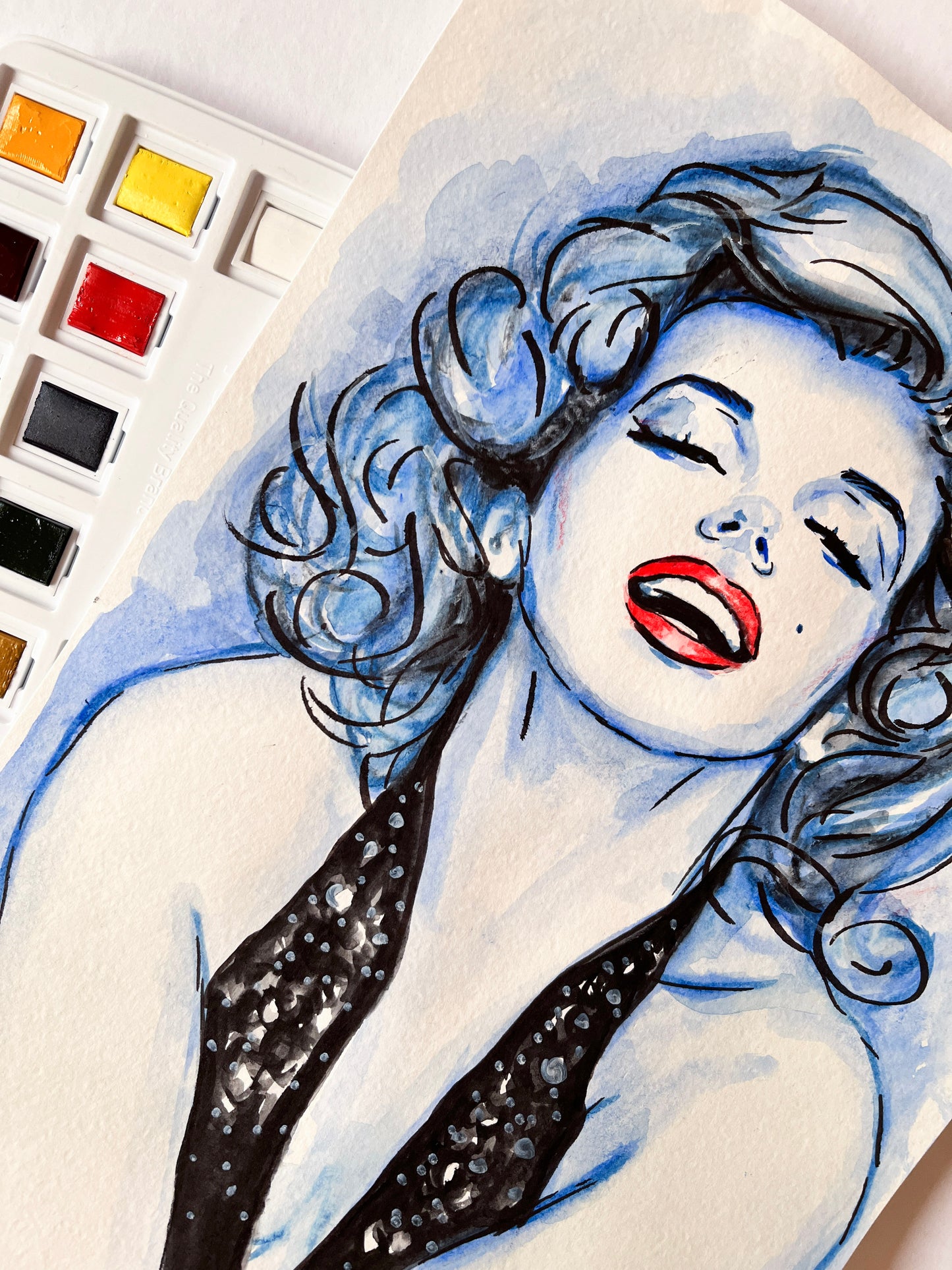 Marilyn Monroe, Smile, Richard Avedon, ORIGINAL Watercolor Painting, Artwork by Svetlana Pelin