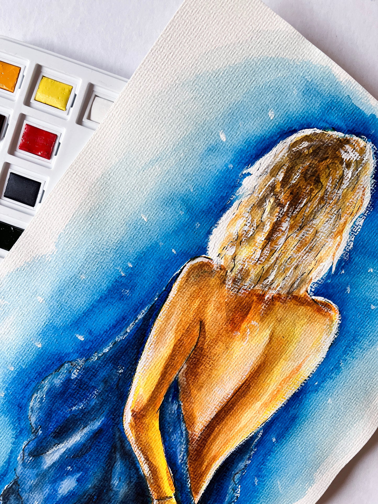 Marilyn Monroe, Something's Got to Give, Blue Robe, ORIGINAL Watercolor Painting, Artwork by Svetlana Pelin