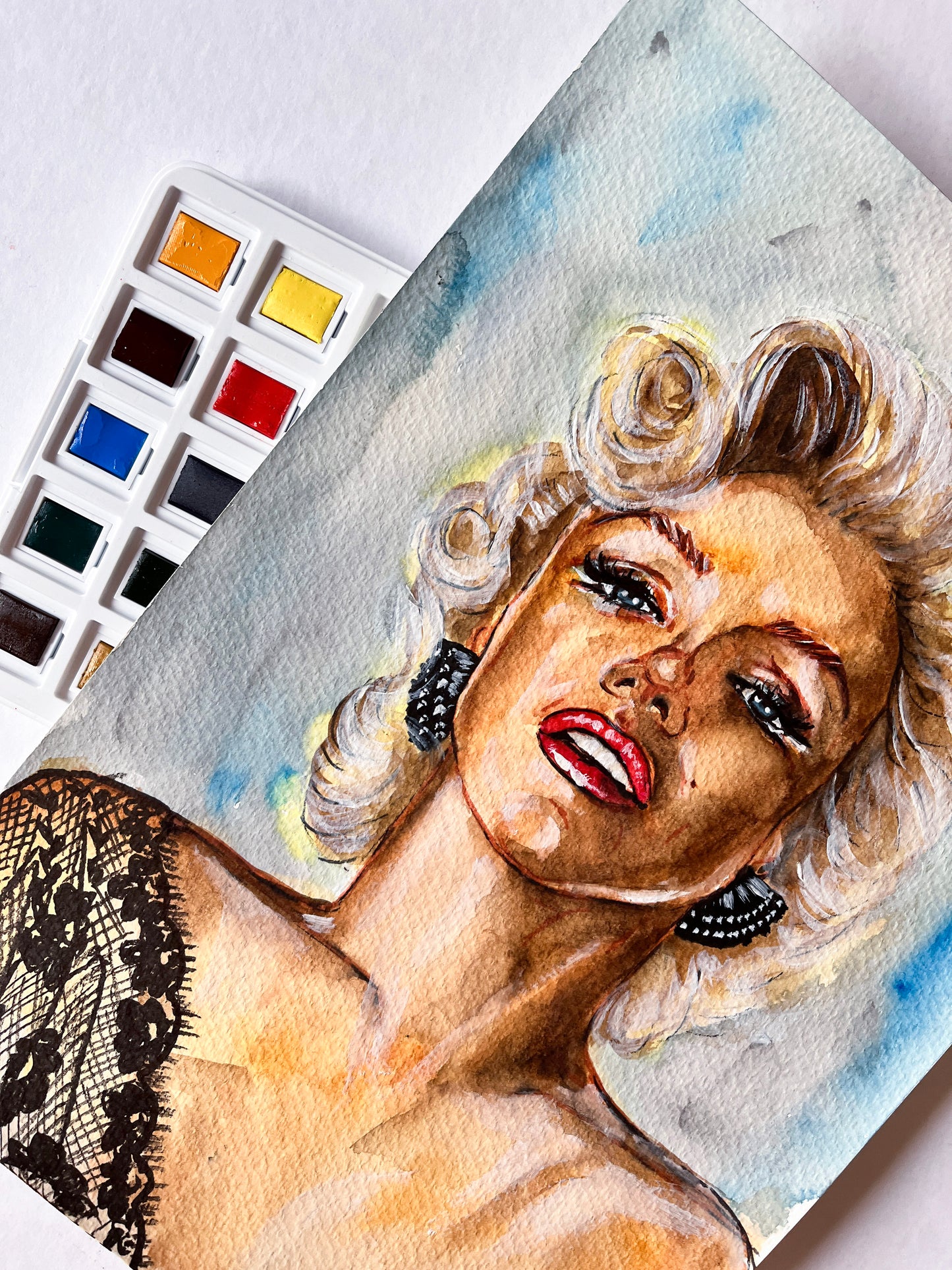 Marilyn Monroe, Ernest Bachrach, ORIGINAL Watercolor Painting, Artwork by Svetlana Pelin