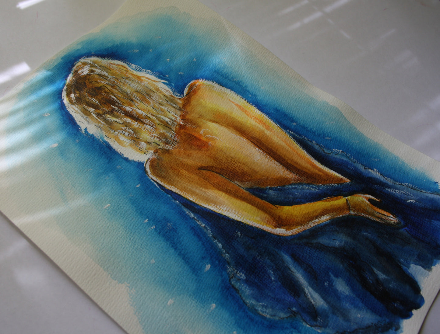 Marilyn Monroe, Something's Got to Give, Blue Robe, ORIGINAL Watercolor Painting, Artwork by Svetlana Pelin