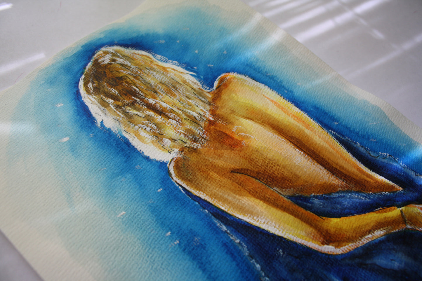Marilyn Monroe, Something's Got to Give, Blue Robe, ORIGINAL Watercolor Painting, Artwork by Svetlana Pelin