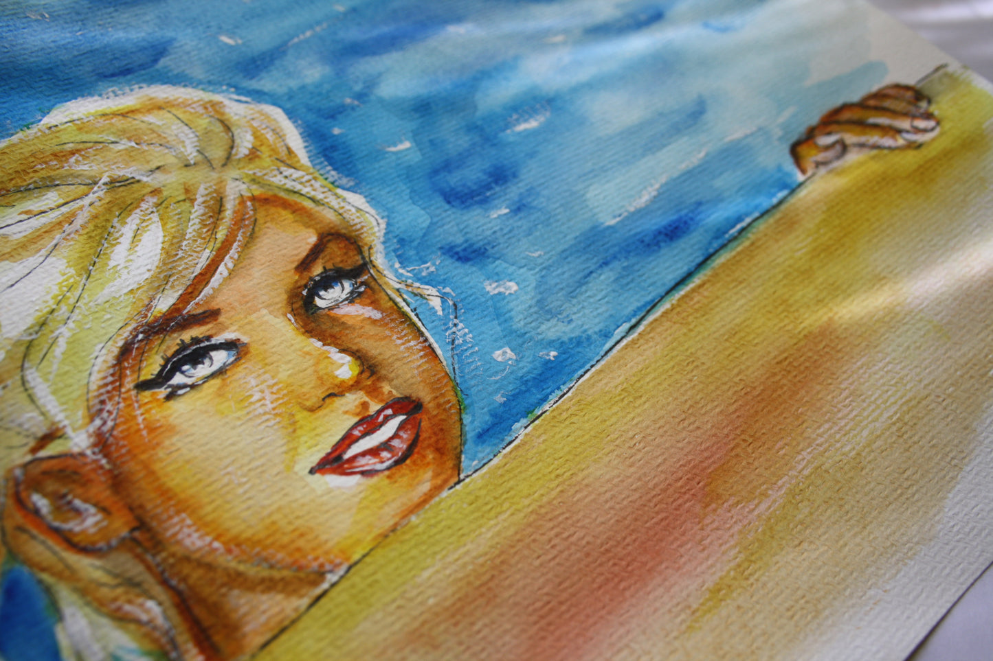 Marilyn Monroe, Something's Got to Give, Pool, ORIGINAL Watercolor Painting, Artwork by Svetlana Pelin