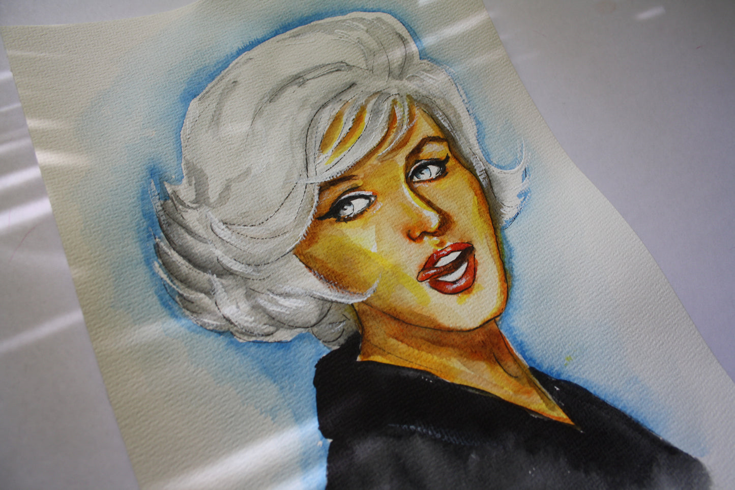 Marilyn Monroe, Something's Got to Give, ORIGINAL Watercolor Painting, Artwork by Svetlana Pelin