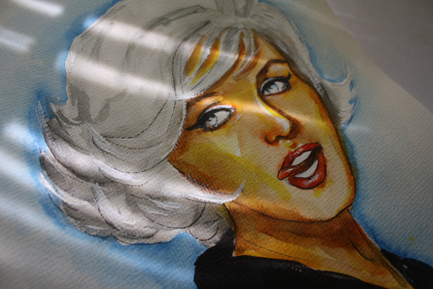 Marilyn Monroe, Something's Got to Give, ORIGINAL Watercolor Painting, Artwork by Svetlana Pelin