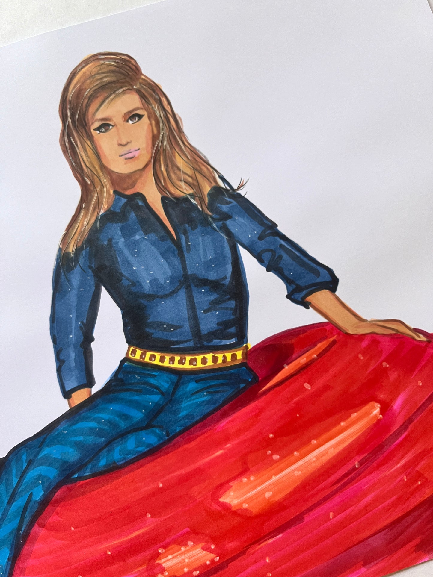 Dalida, ORIGINAL Marker drawing, Artwork by Svetlana Pelin