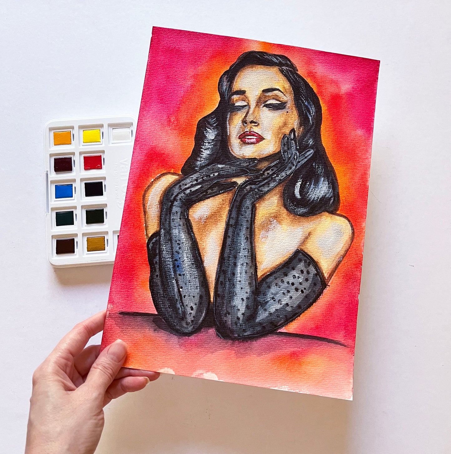 Dita Von Teese, ORIGINAL Watercolor Painting, Artwork by Svetlana Pelin