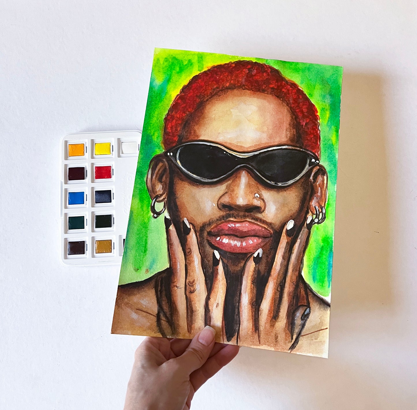 Dennis Rodman, ORIGINAL Watercolor Painting, Artwork by Svetlana Pelin