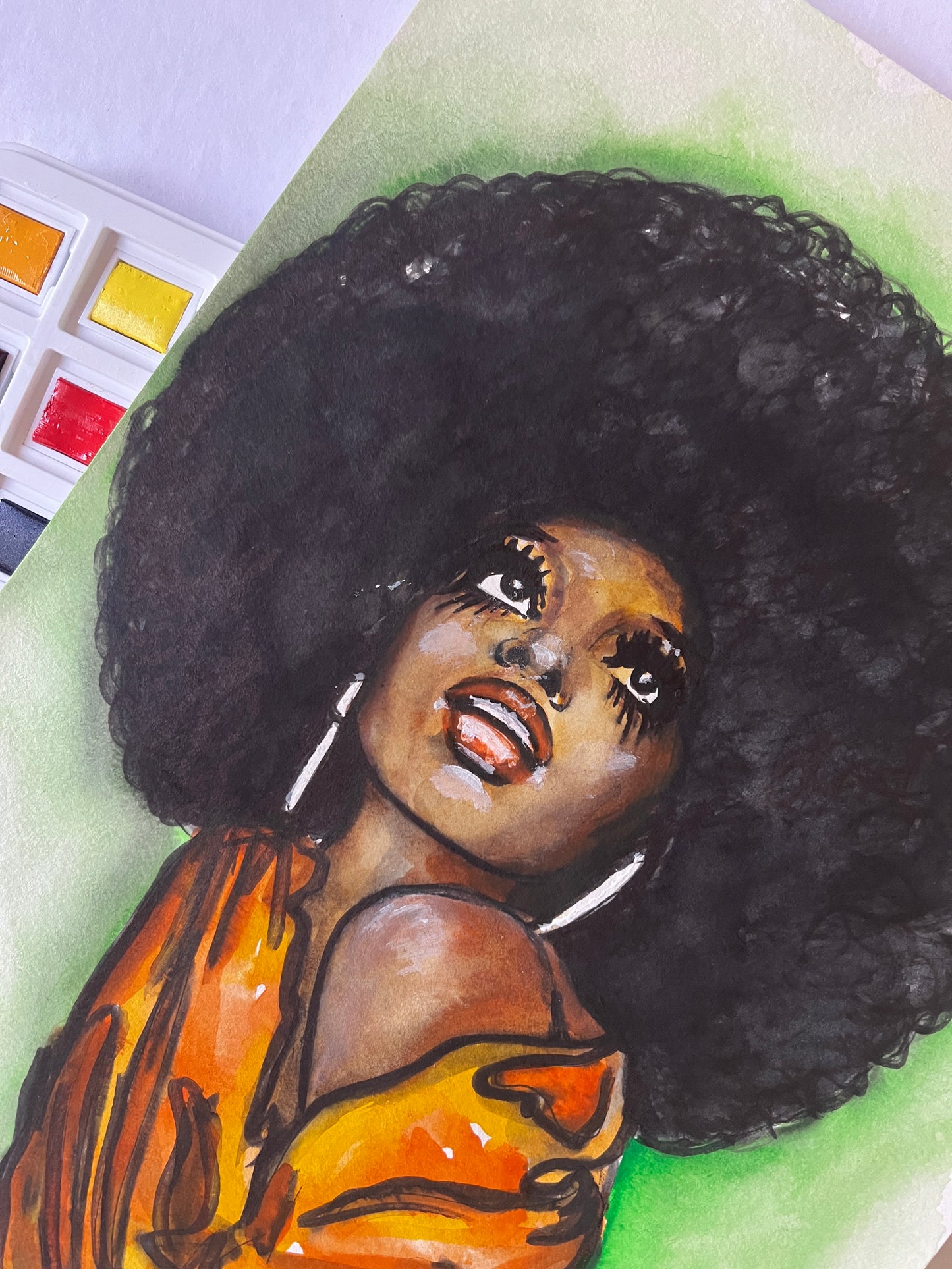 Diana Ross, Afro, Music 80s, ORIGINAL Watercolor Painting, Artwork by Svetlana Pelin