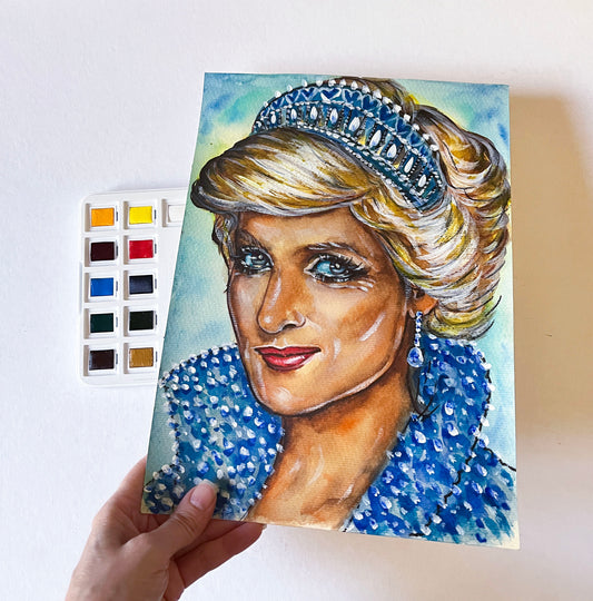 Lady Di, Diana Spencer, Tiara, ORIGINAL Watercolor Painting, Artwork by Svetlana Pelin