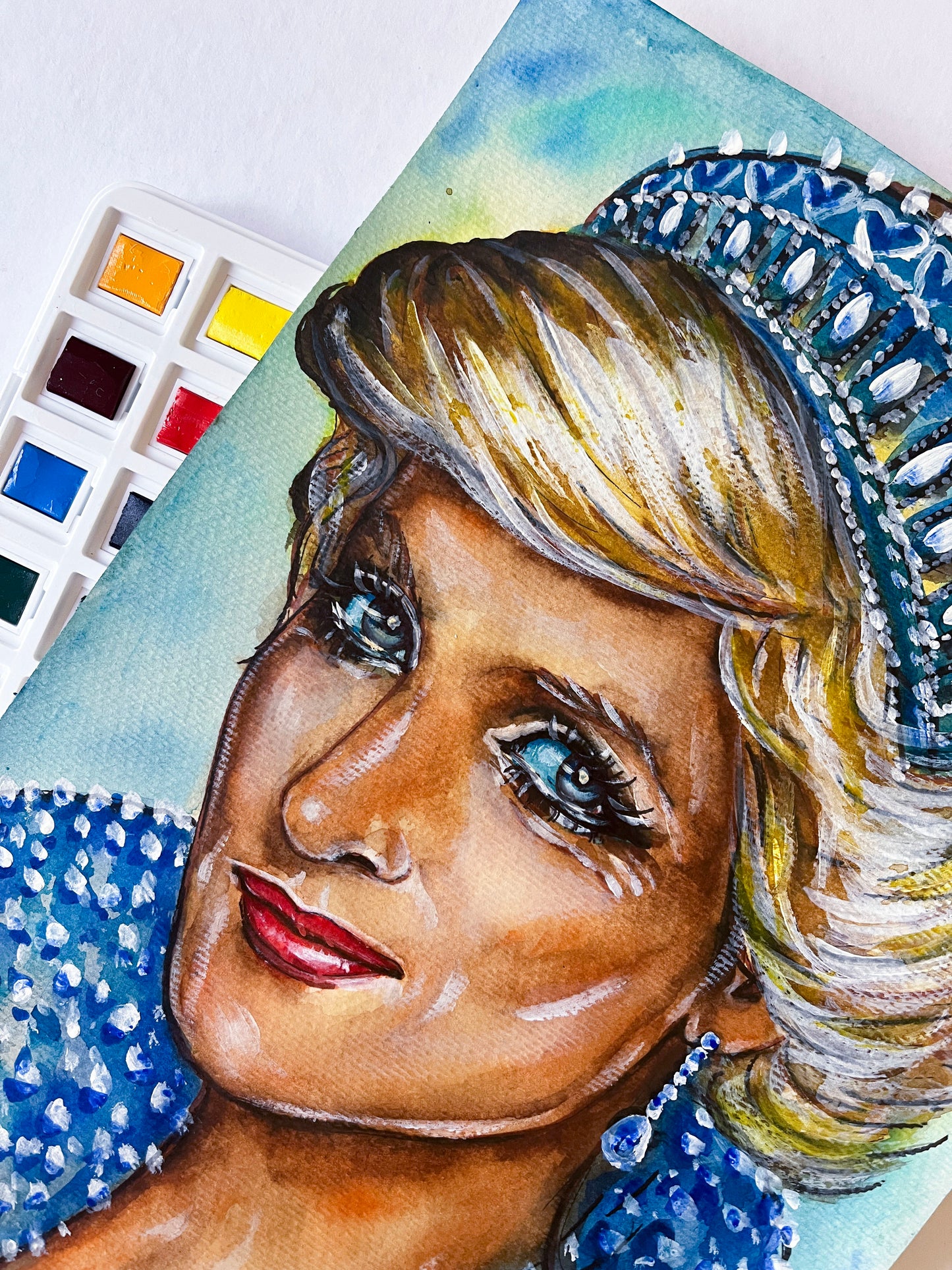 Lady Di, Diana Spencer, Tiara, ORIGINAL Watercolor Painting, Artwork by Svetlana Pelin