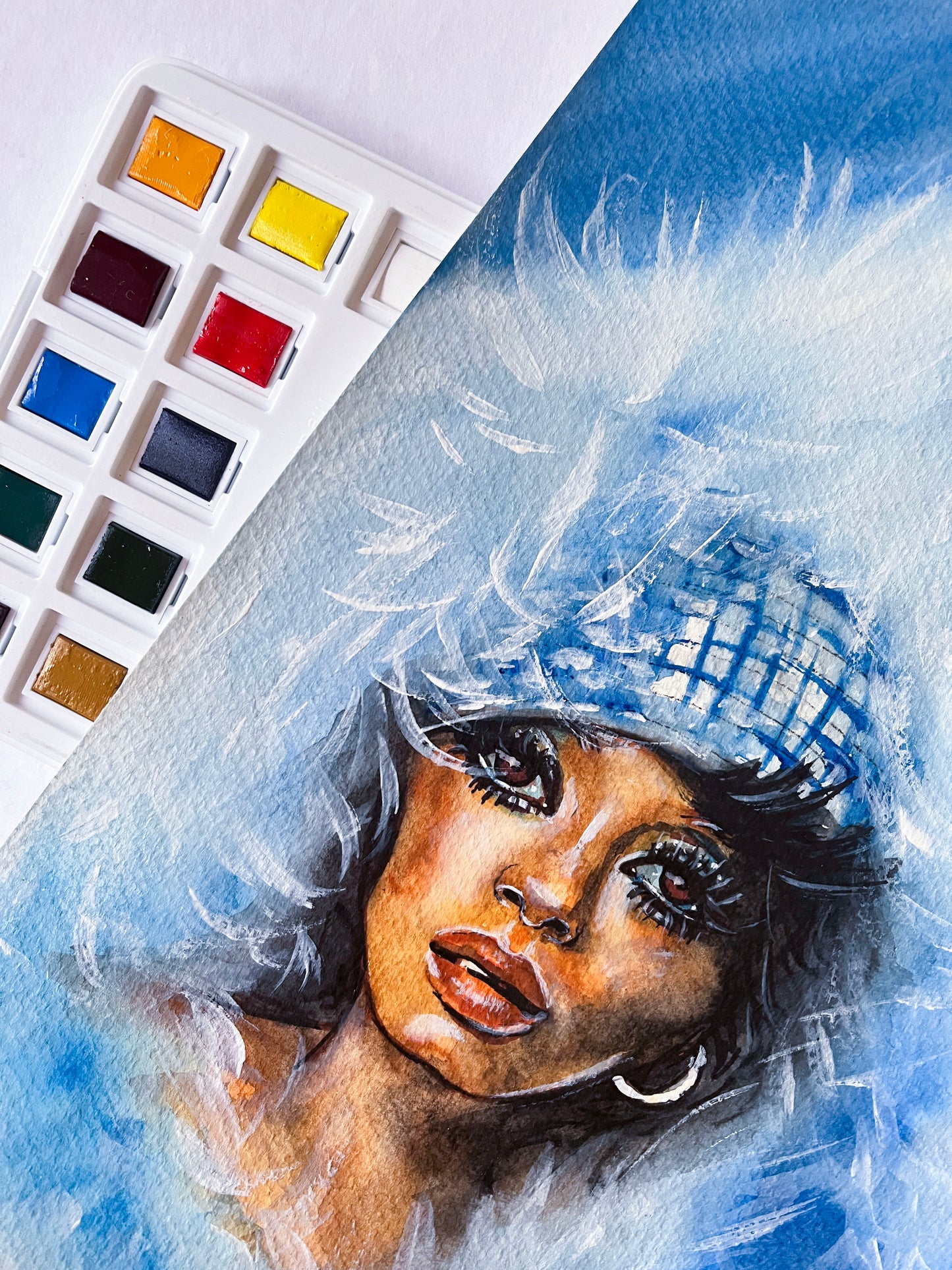 Diana Ross, Touch Me In the Morning, Feathers, ORIGINAL Watercolor Painting, Artwork by Svetlana Pelin