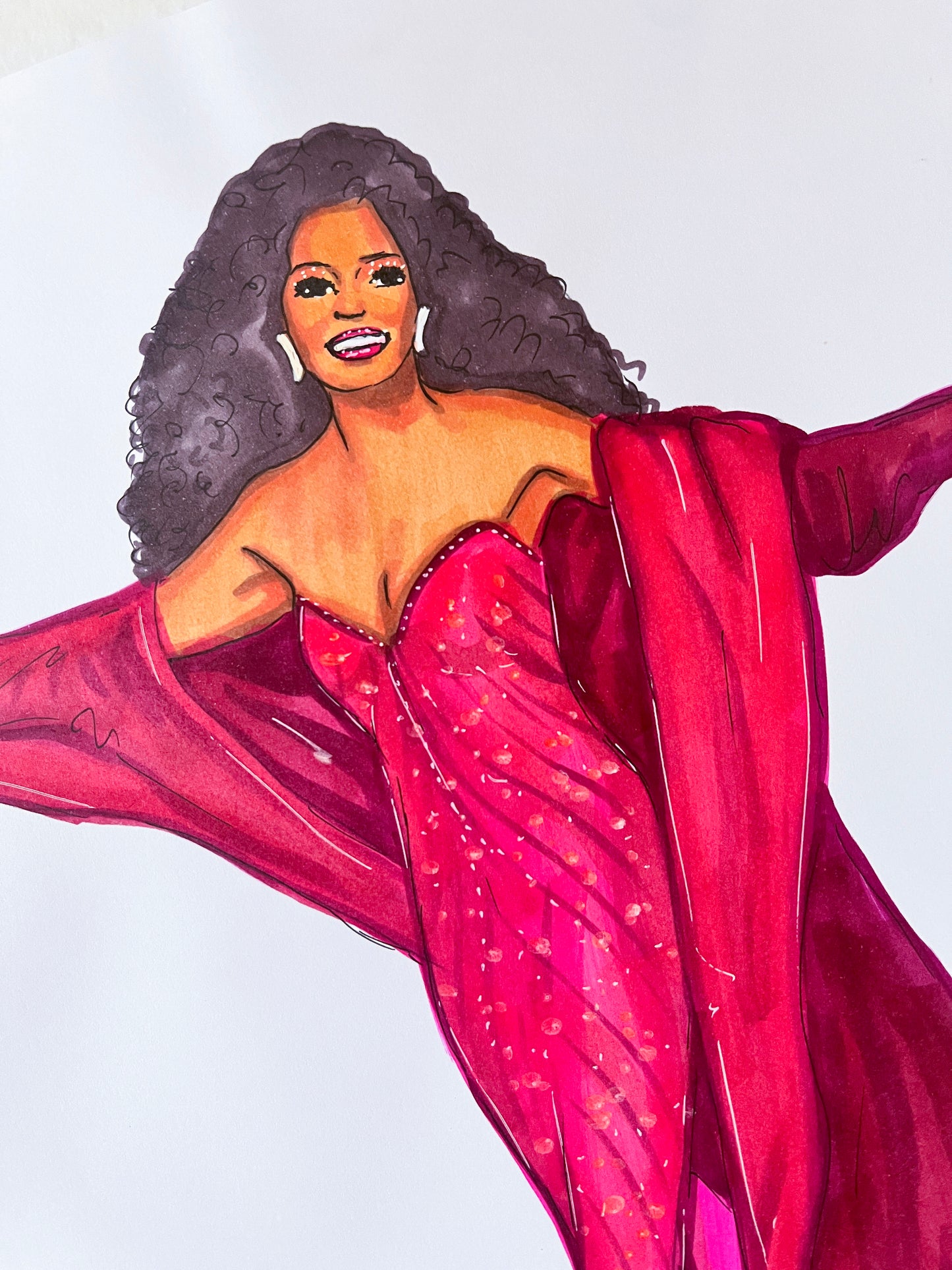 Diana Ross, ORIGINAL Marker drawing, Artwork by Svetlana Pelin