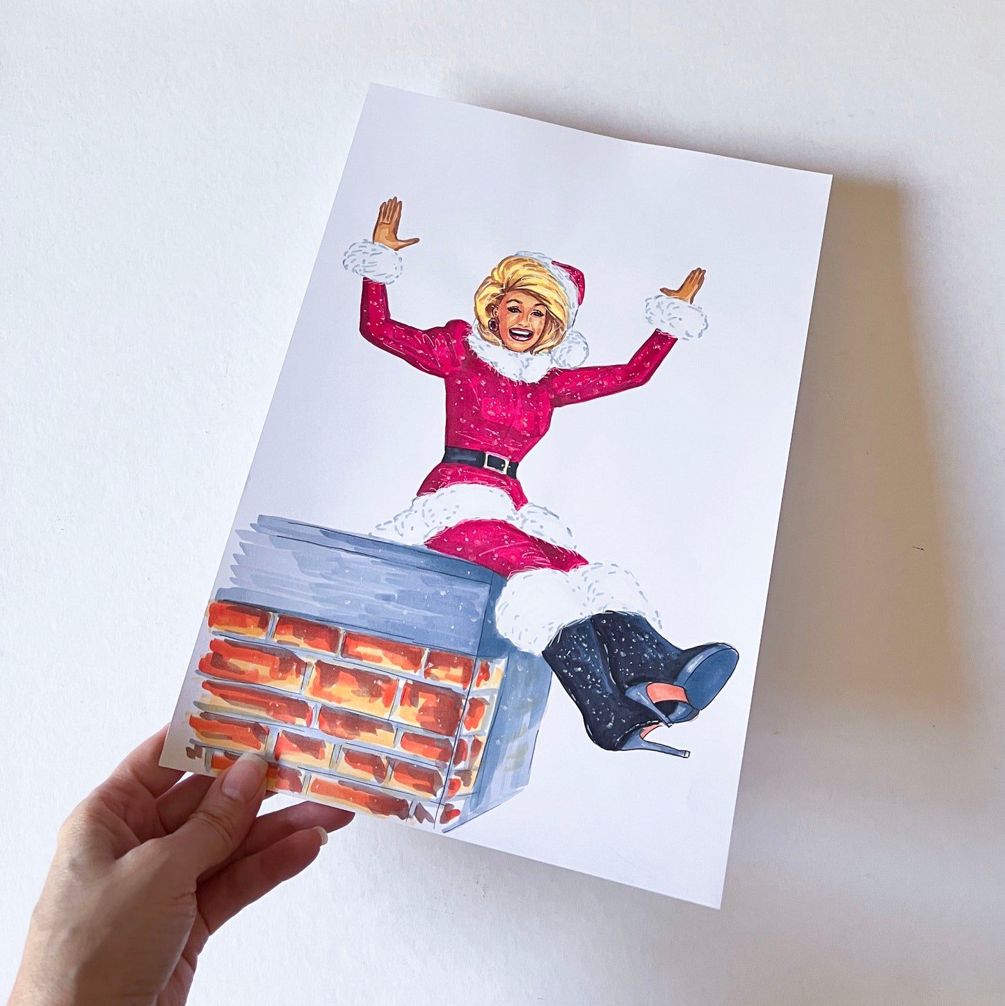 Dolly Parton, Christmas, Santa Claus, ORIGINAL Marker drawing, Artwork by Svetlana Pelin