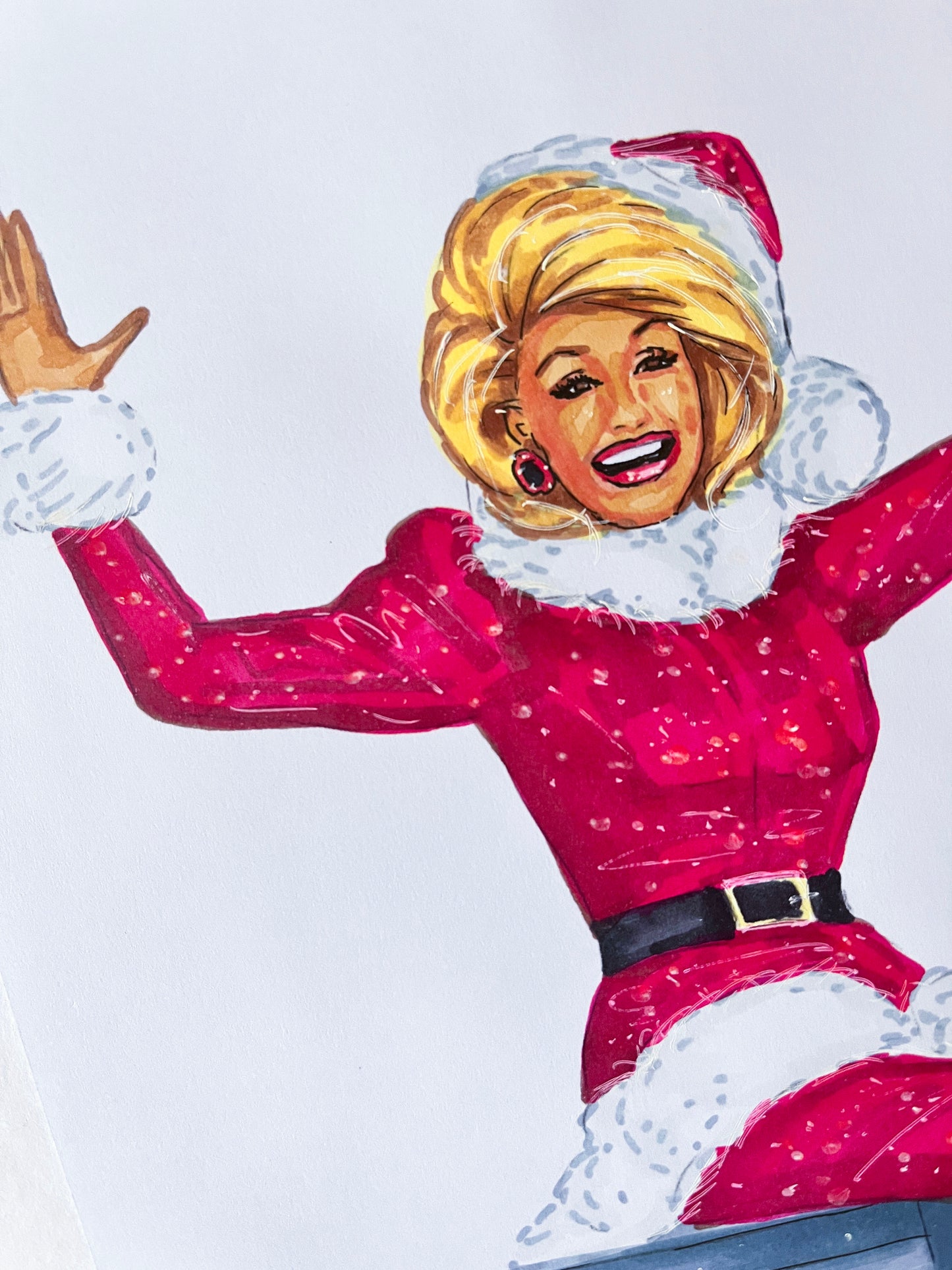 Dolly Parton, Christmas, Santa Claus, ORIGINAL Marker drawing, Artwork by Svetlana Pelin