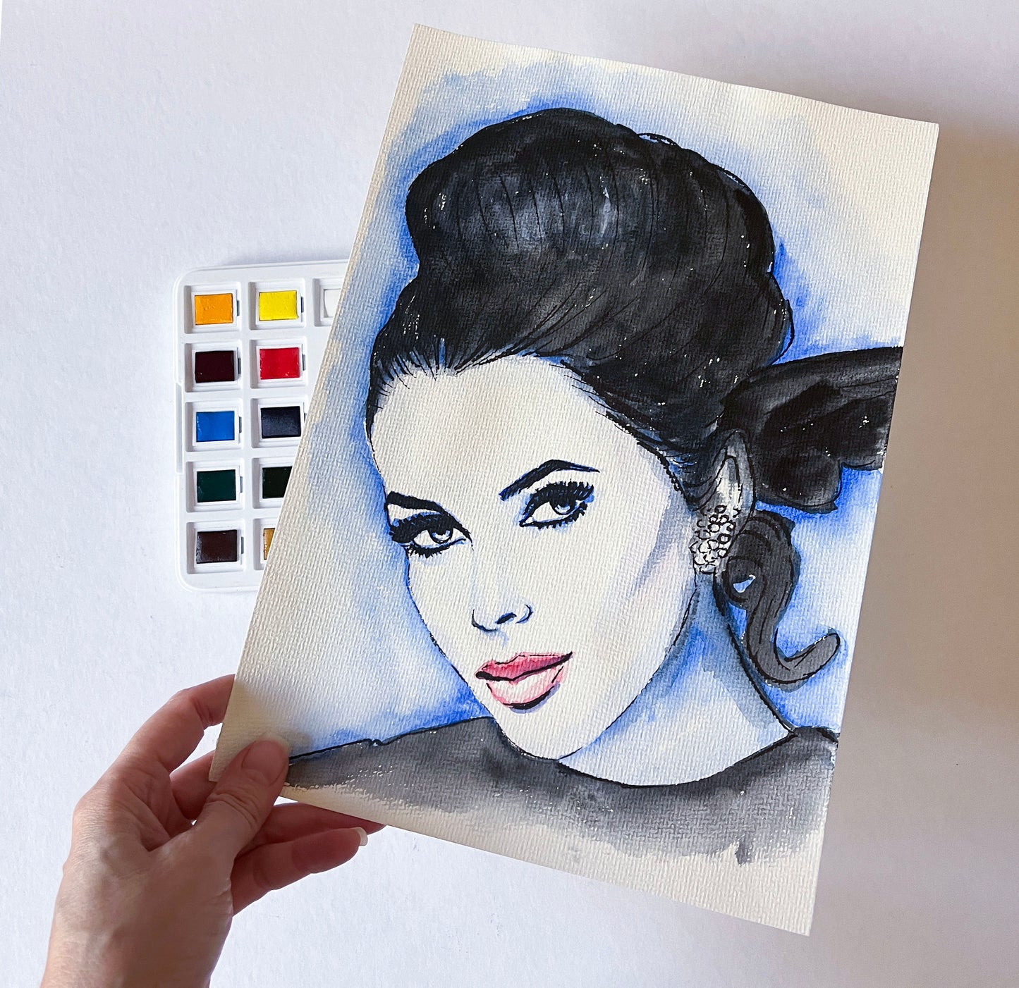 Elizabeth Taylor, ORIGINAL Watercolour Painting, Artwork by Svetlana Pelin