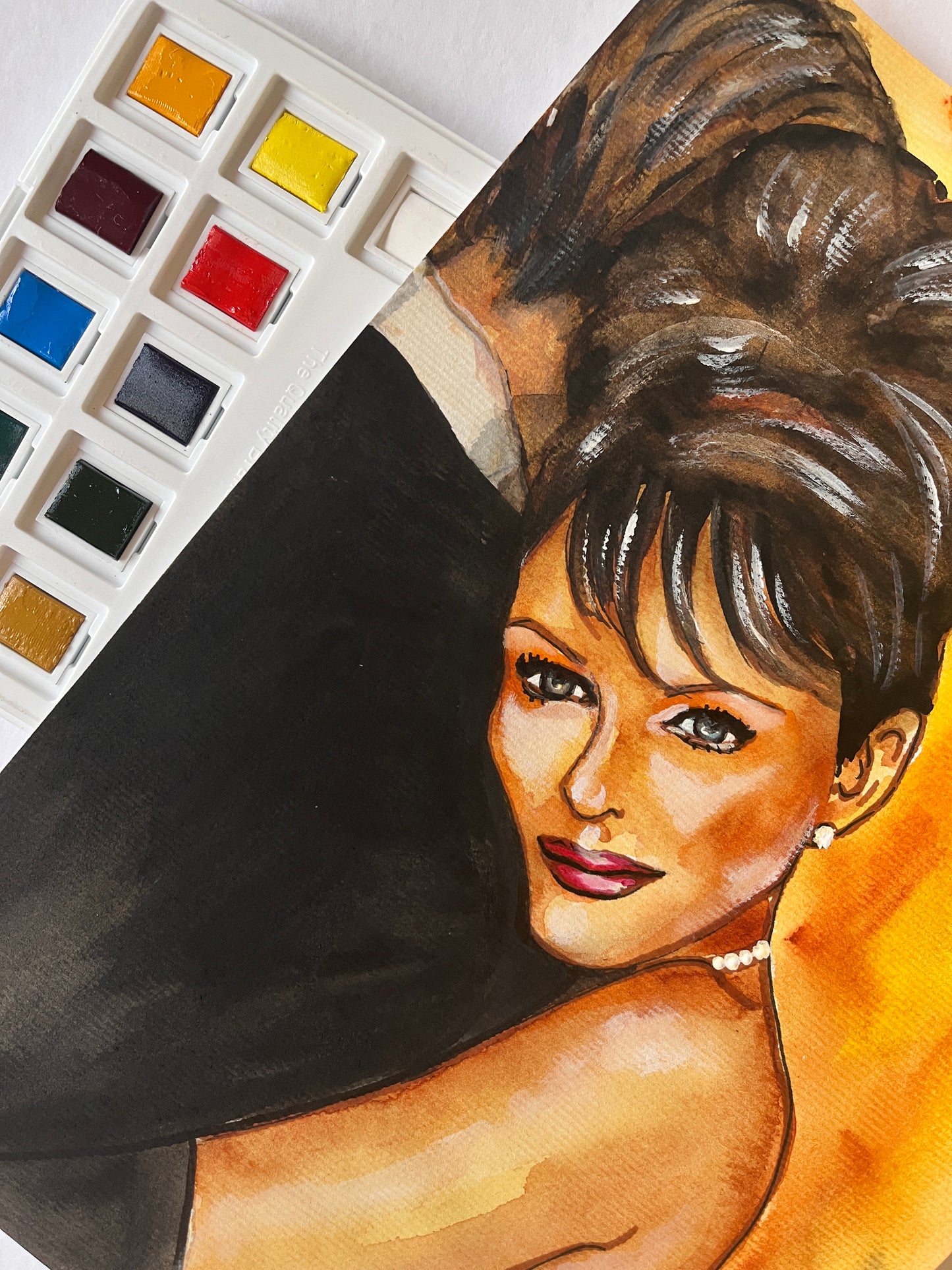 Elizabeth Hurley, Dazzling, ORIGINAL Watercolor Painting, Artwork by Svetlana Pelin