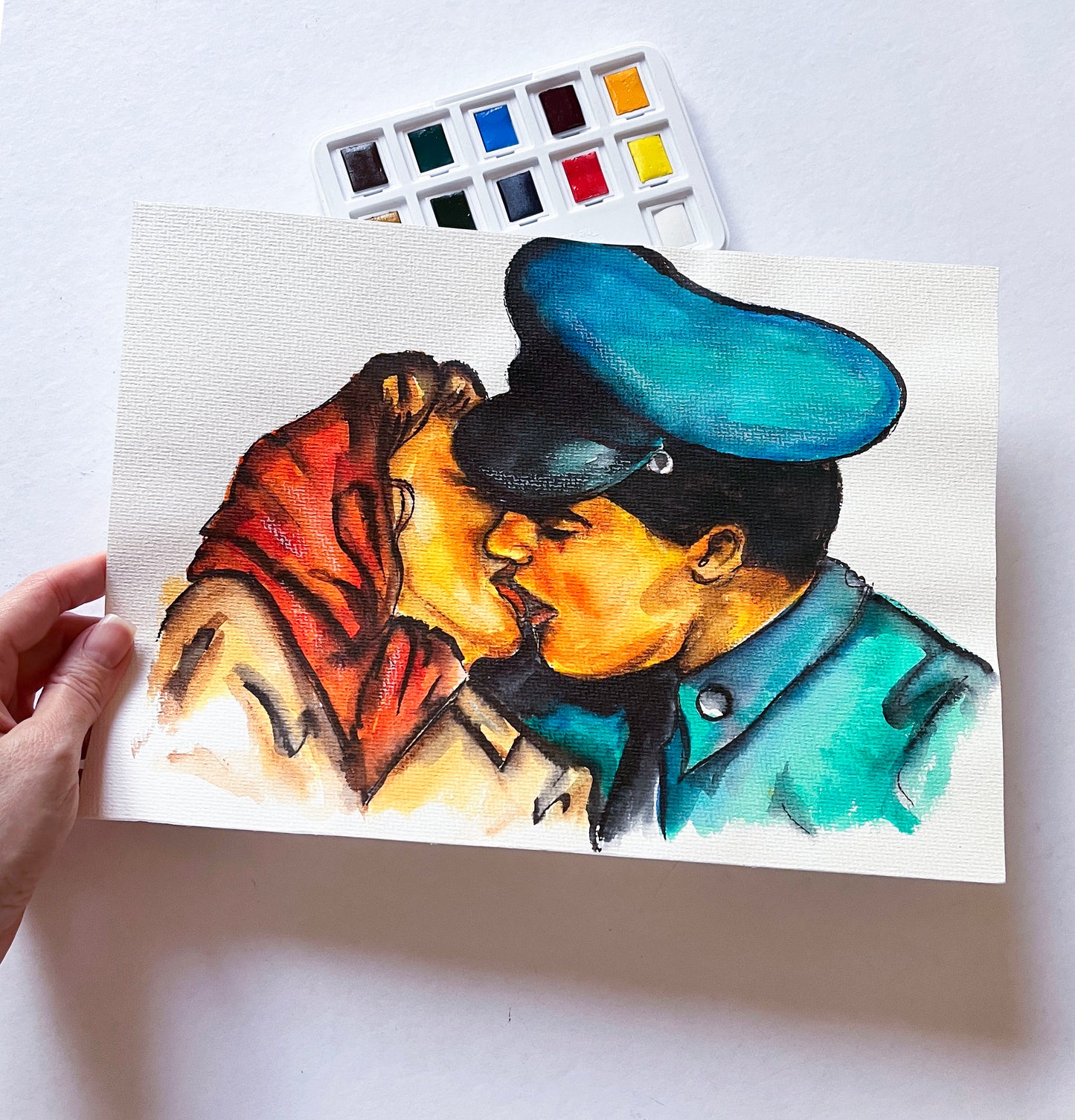 Elvis Presley, Juliet Prowse, G.I. Blues, ORIGINAL Watercolor Painting, Artwork by Svetlana Pelin
