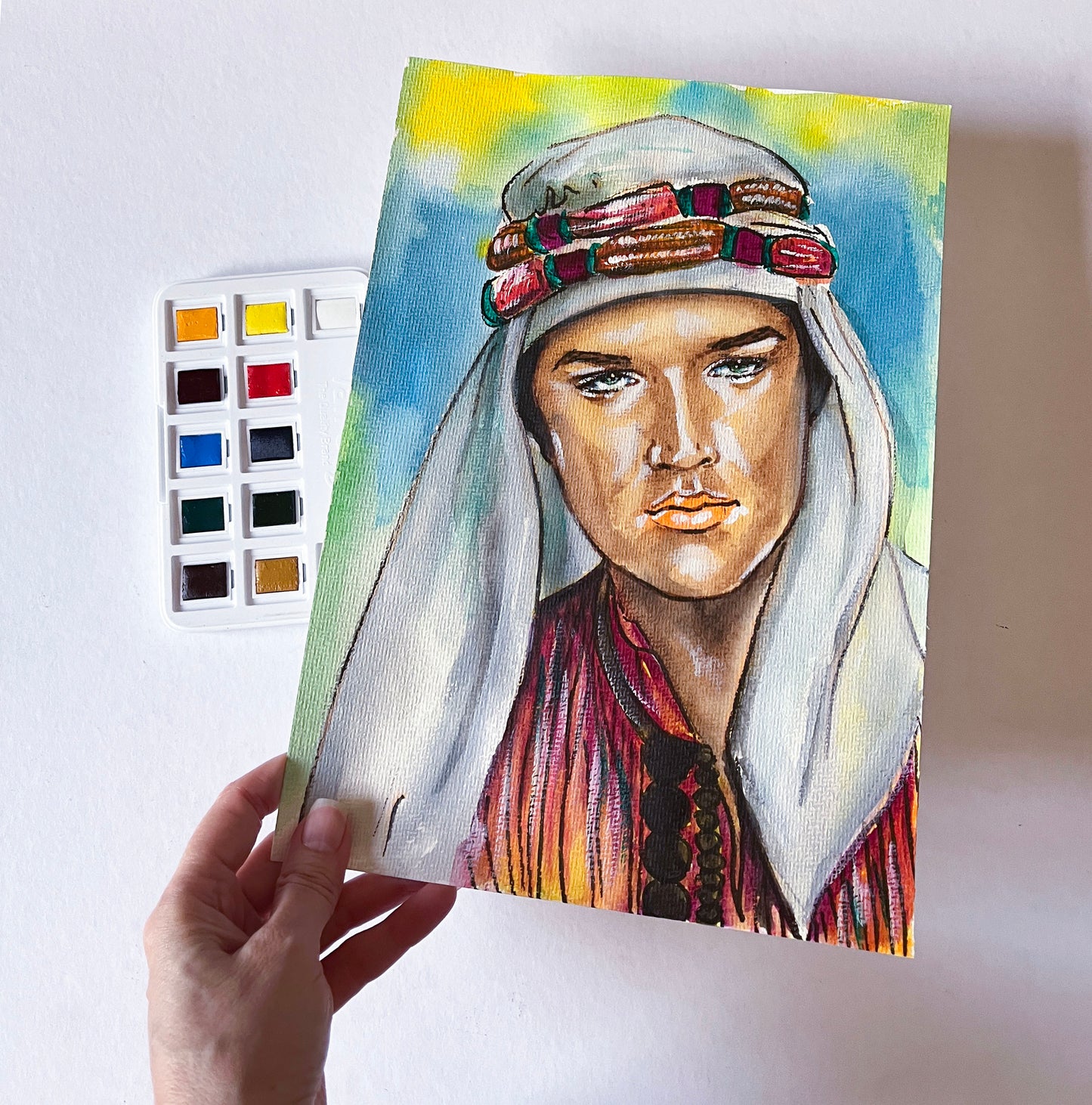 Elvis Presley, Harum Scarum, ORIGINAL Watercolor Painting, Artwork by Svetlana Pelin