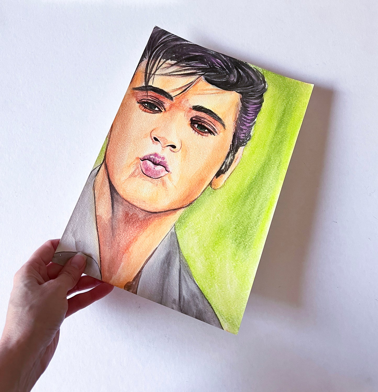 Elvis Presley, Kiss, ORIGINAL Watercolor pencils drawing, Artwork by Svetlana Pelin
