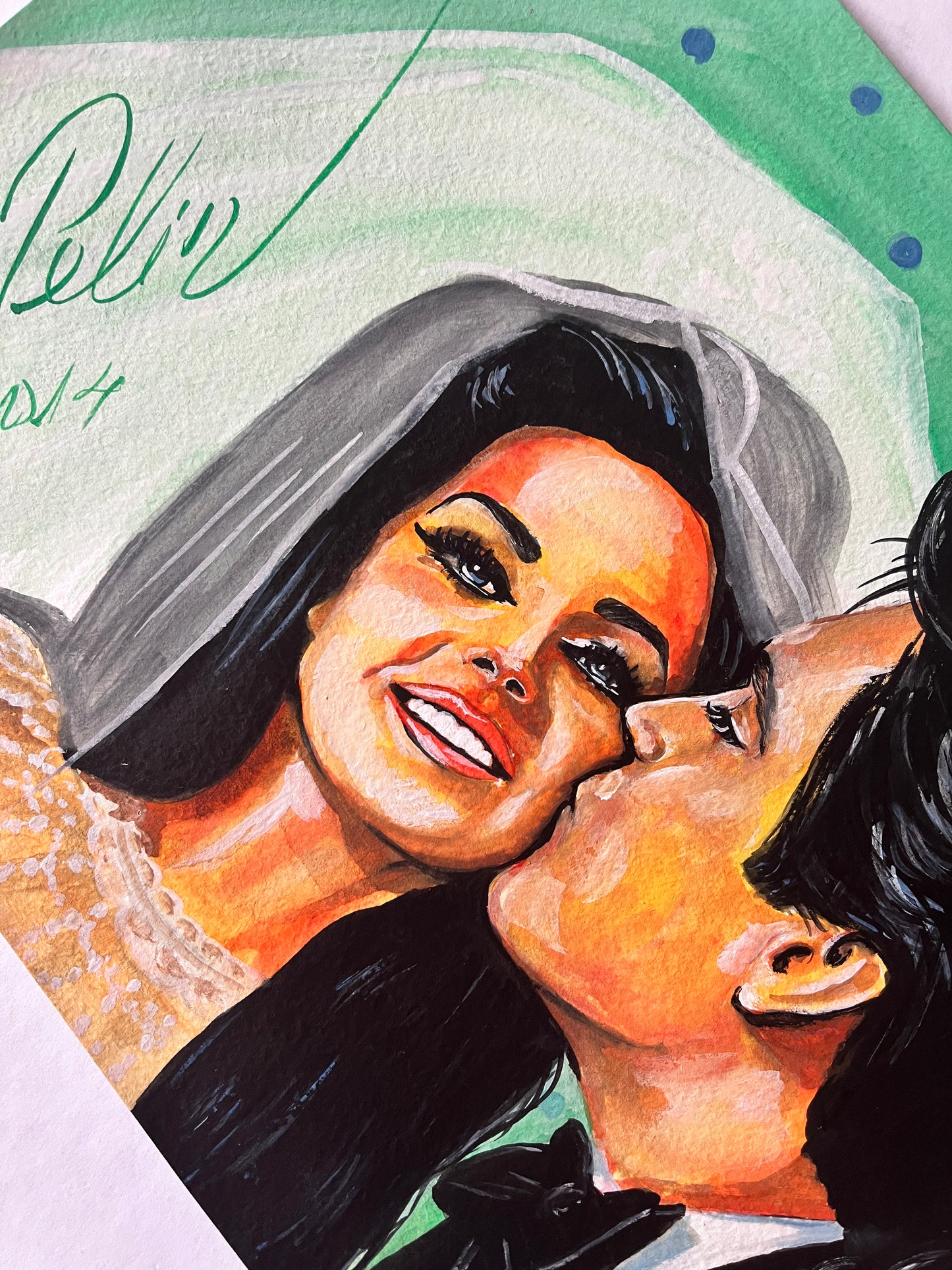 Elvis Presley & Priscilla, Wedding, ORIGINAL Gouache Painting, Artwork by Svetlana Pelin