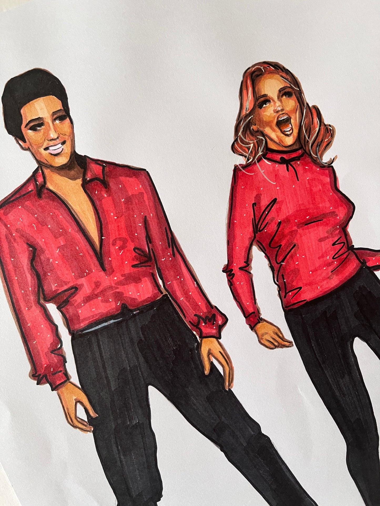 Elvis Presley, Ann-Margret, Viva las Vegas, ORIGINAL Marker drawing, Artwork by Svetlana Pelin
