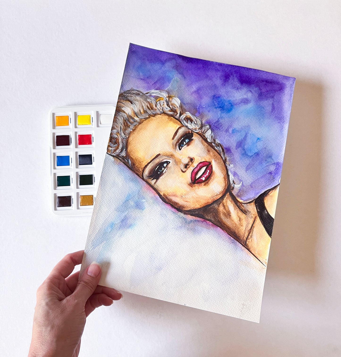 Eva Herzigová, Marilyn Monroe Style, ORIGINAL Watercolor Painting, Artwork by Svetlana Pelin