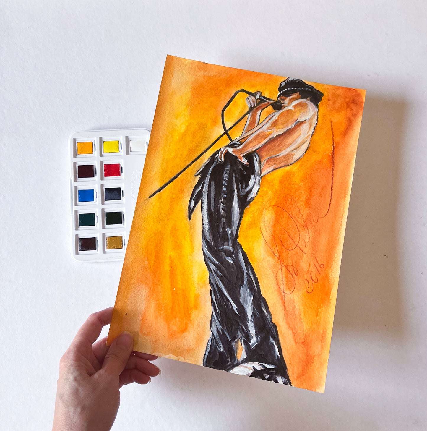 Freddie Mercury, Leather, ORIGINAL Watercolor Pencils & Gouache, Artwork by Svetlana Pelin