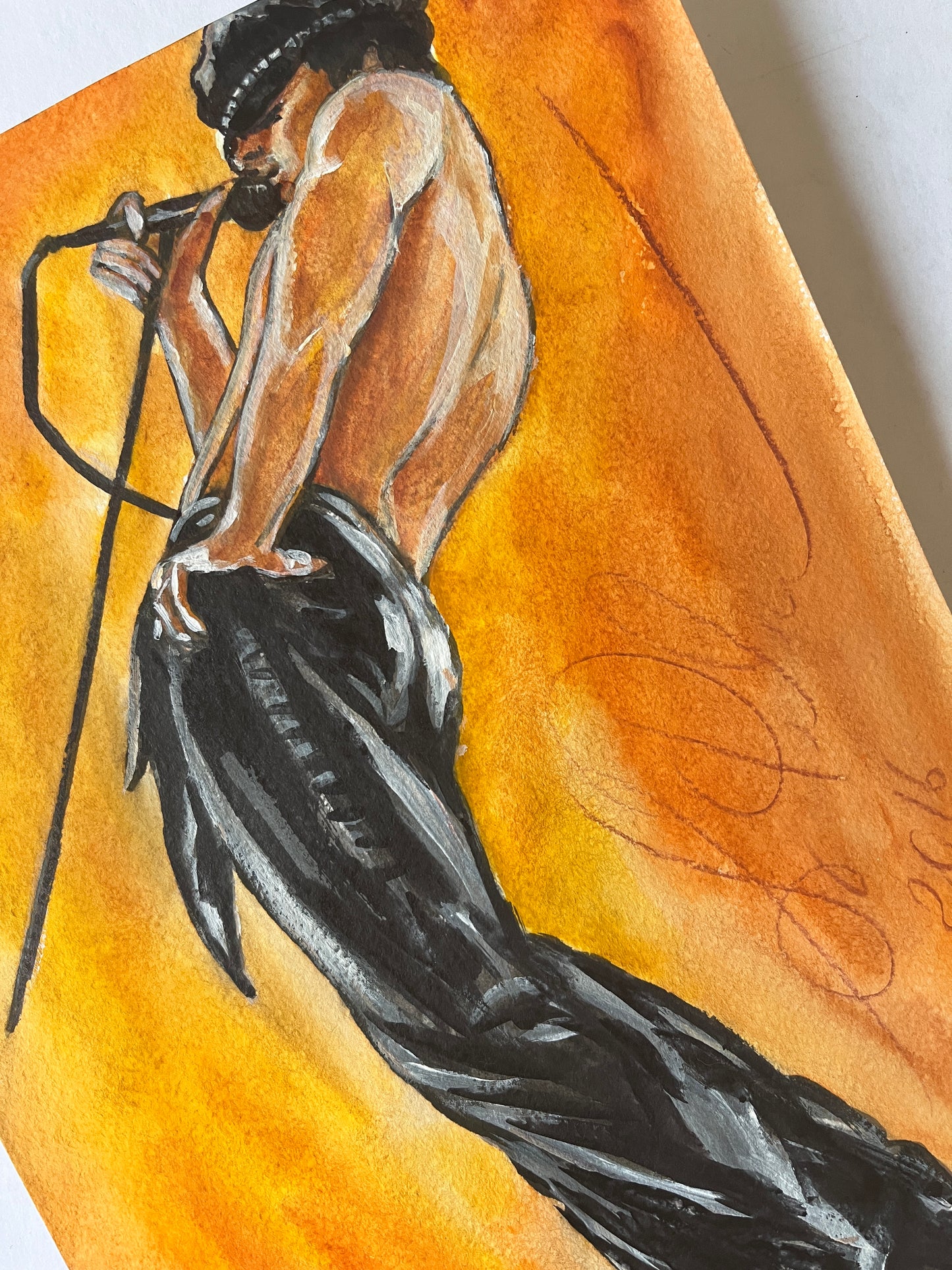 Freddie Mercury, Leather, ORIGINAL Watercolor Pencils & Gouache, Artwork by Svetlana Pelin
