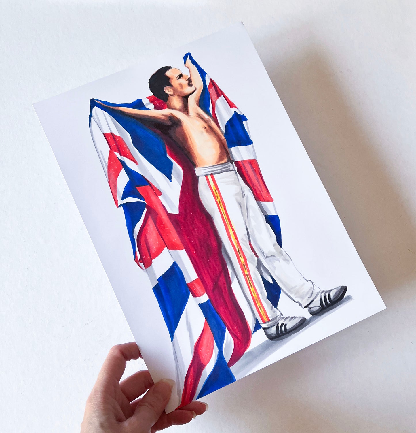 Freddie Mercury, British Flag, ORIGINAL Marker drawing, Artwork by Svetlana Pelin