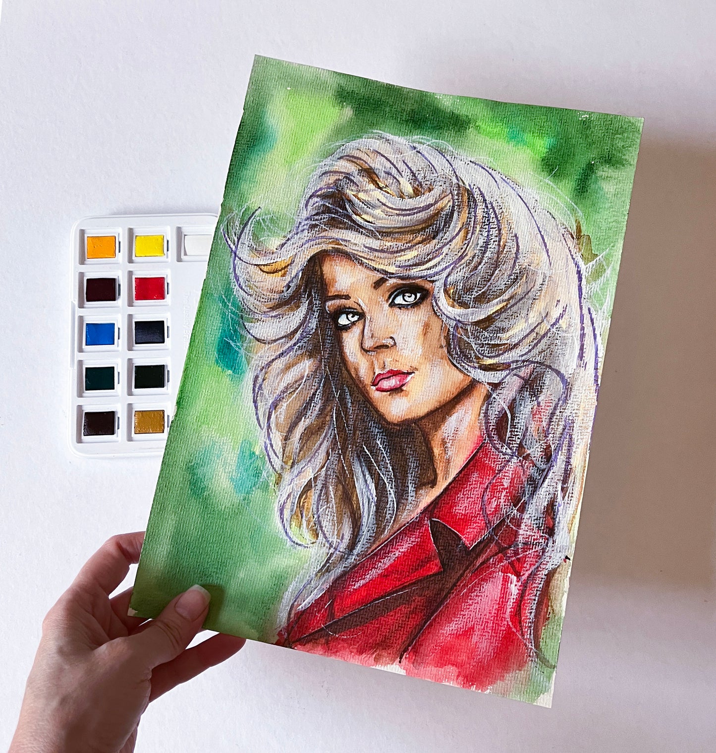 Farrah Fawcett, ORIGINAL Watercolor Painting, Artwork by Svetlana Pelin