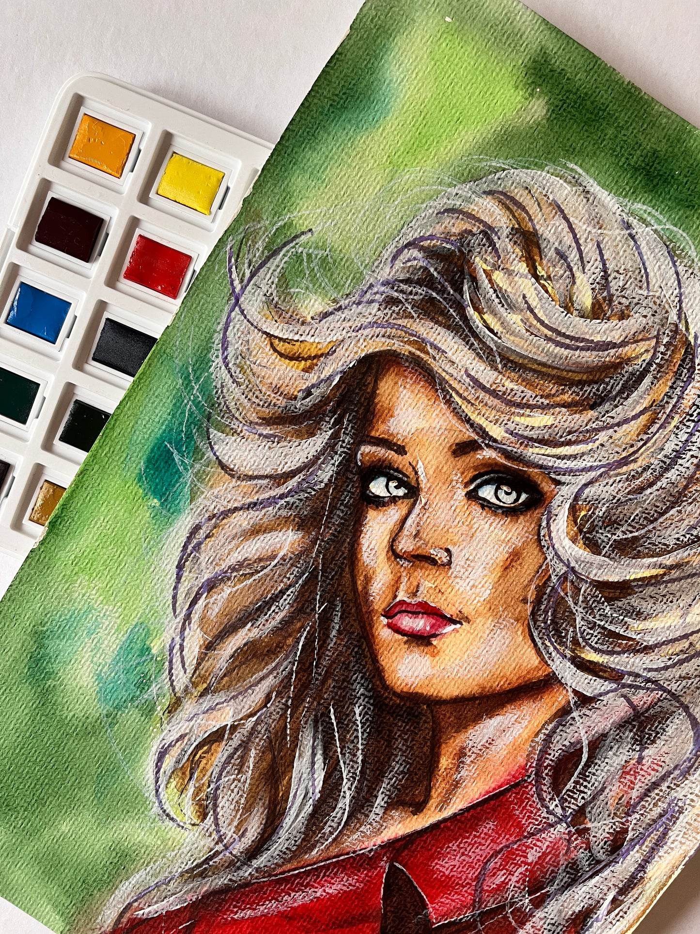 Farrah Fawcett, ORIGINAL Watercolor Painting, Artwork by Svetlana Pelin