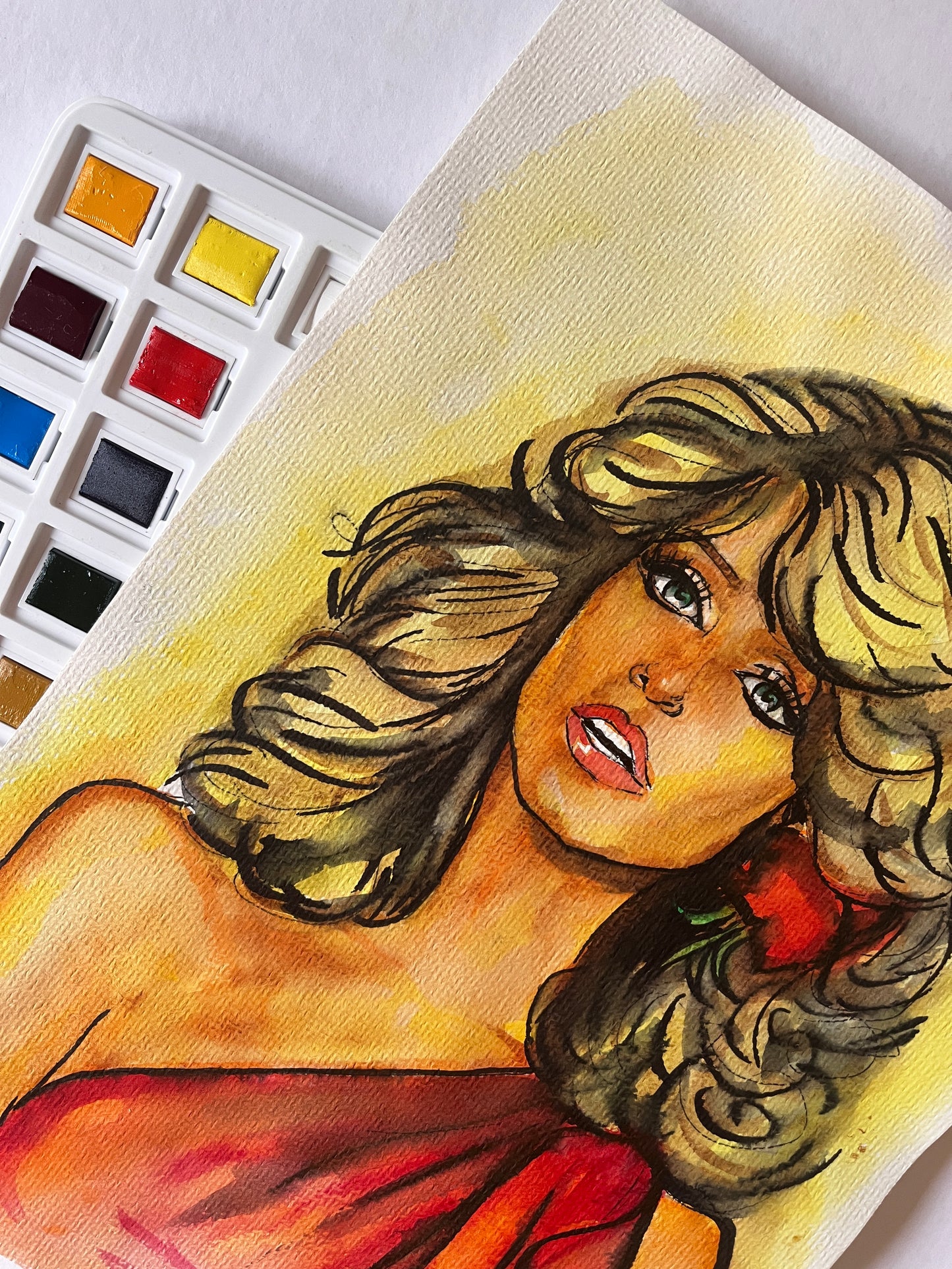 Farrah Fawcett, ORIGINAL Watercolor Painting, Artwork by Svetlana Pelin