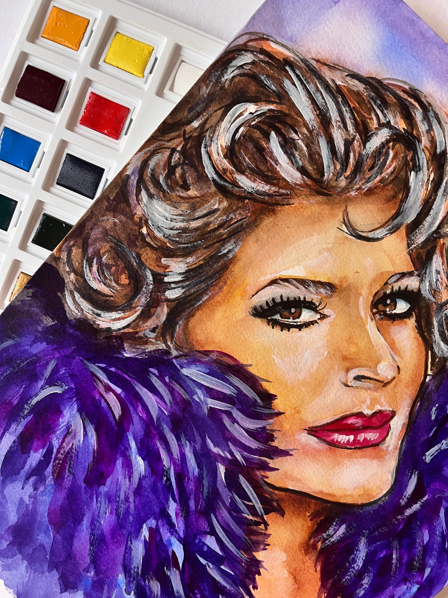 Fanny Ardant, ORIGINAL Watercolor Painting, Artwork by Svetlana Pelin