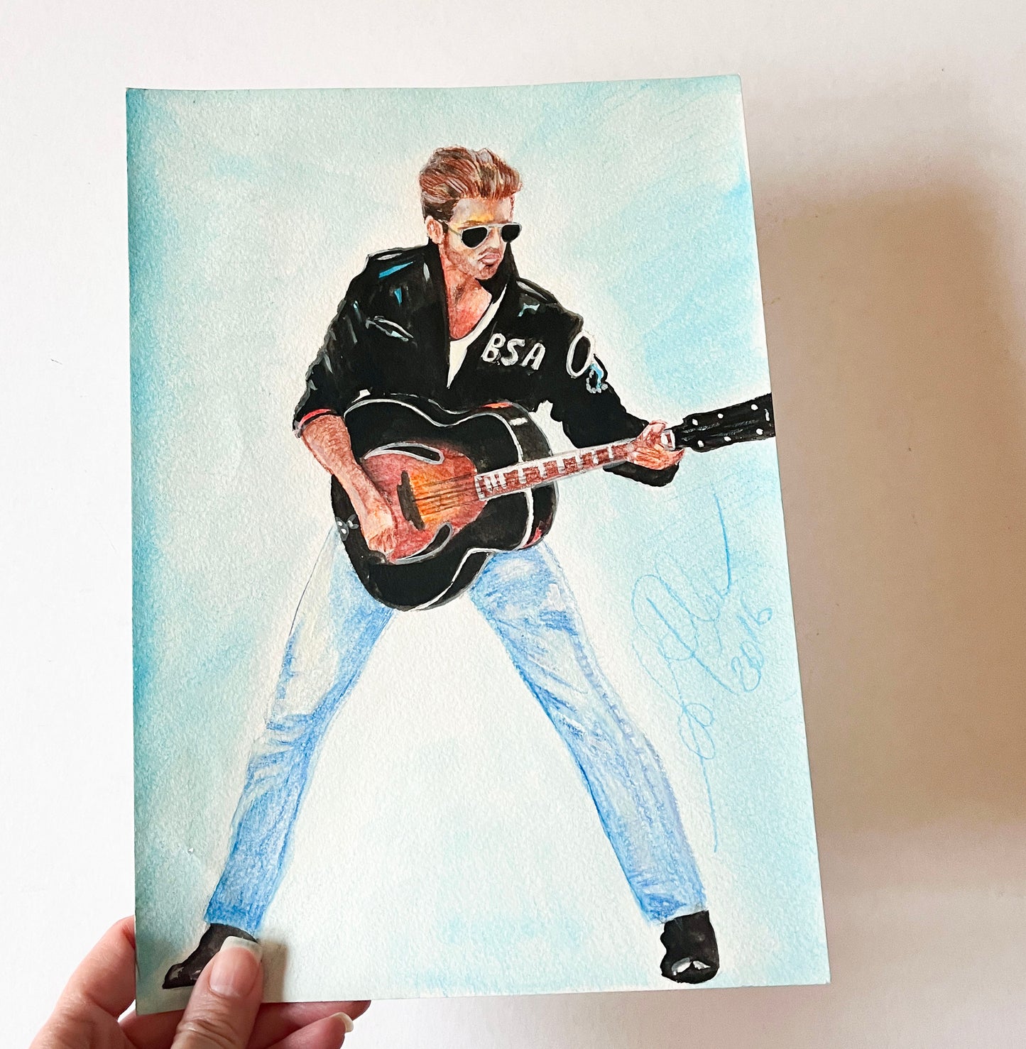 George Michael, GM, ORIGINAL Watercolor pencils drawing, Artwork by Svetlana Pelin