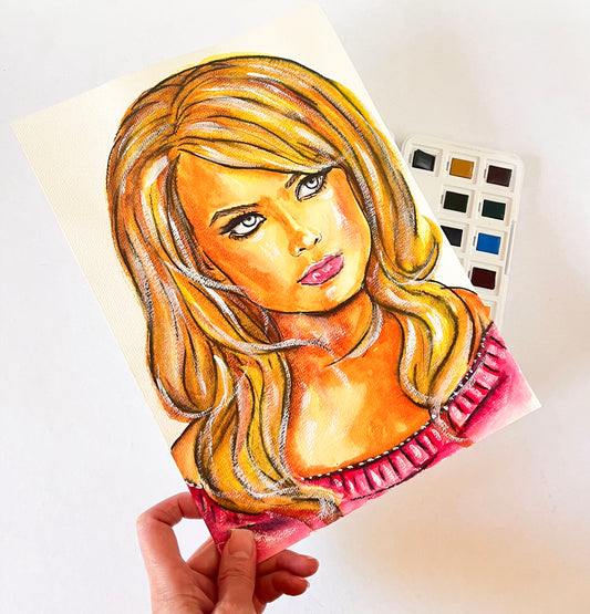 Margot Robbie, ORIGINAL Watercolor Painting, Artwork by Svetlana Pelin