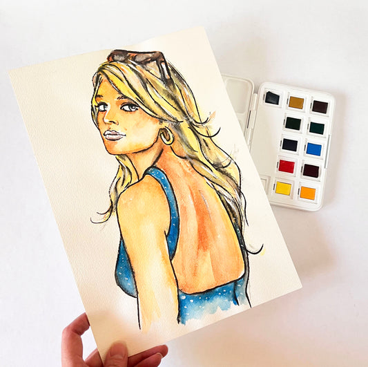 Margot Robbie, ORIGINAL Watercolor Painting, Artwork by Svetlana Pelin