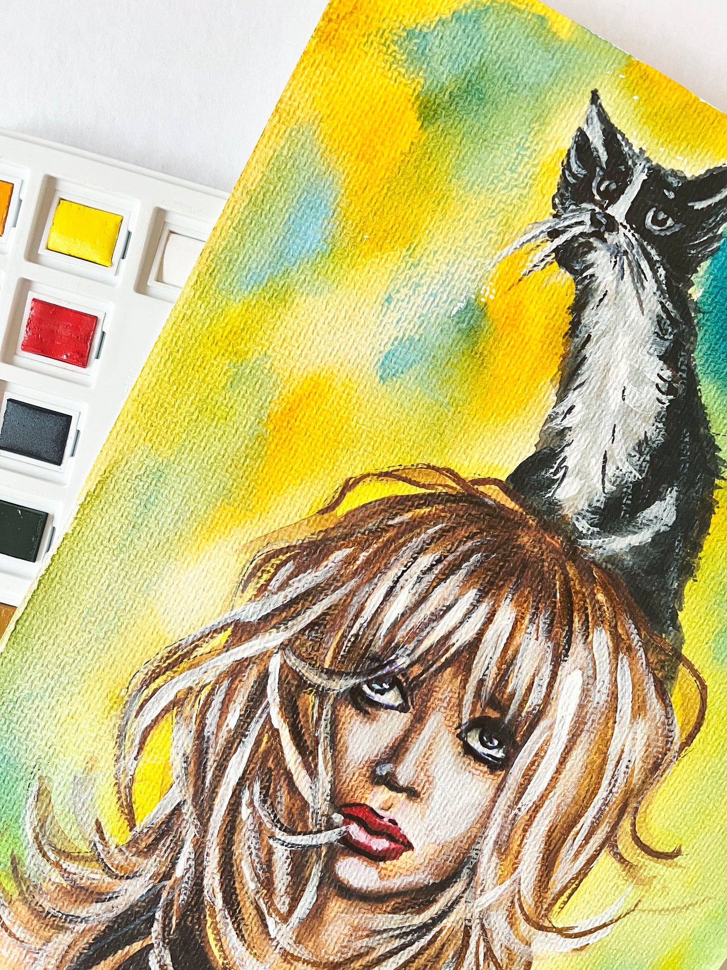 Goldie Hawn, Kitty, ORIGINAL Watercolor Painting, Artwork by Svetlana Pelin