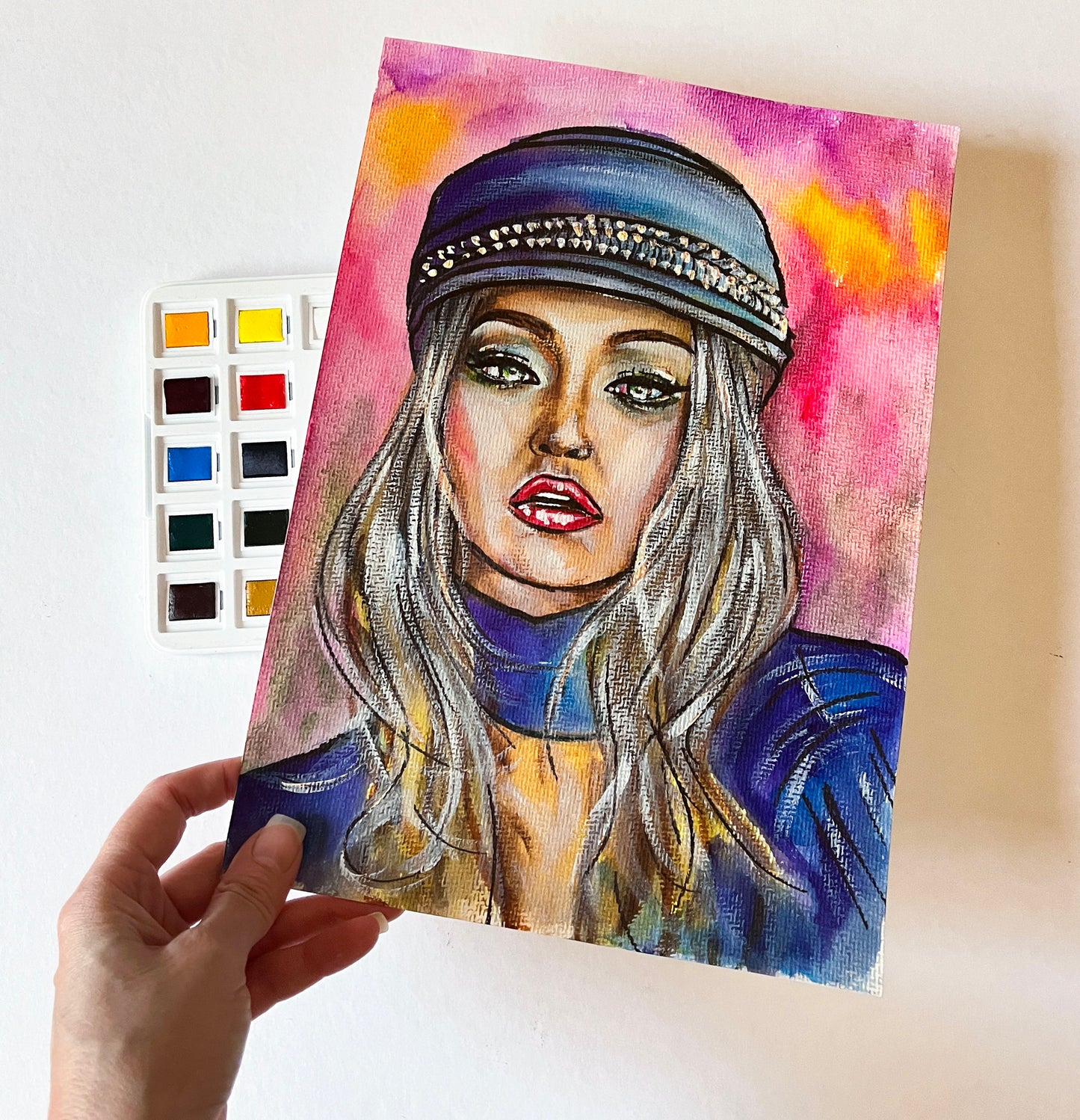 Gigi Hadid, ORIGINAL Watercolor Painting, Artwork by Svetlana Pelin