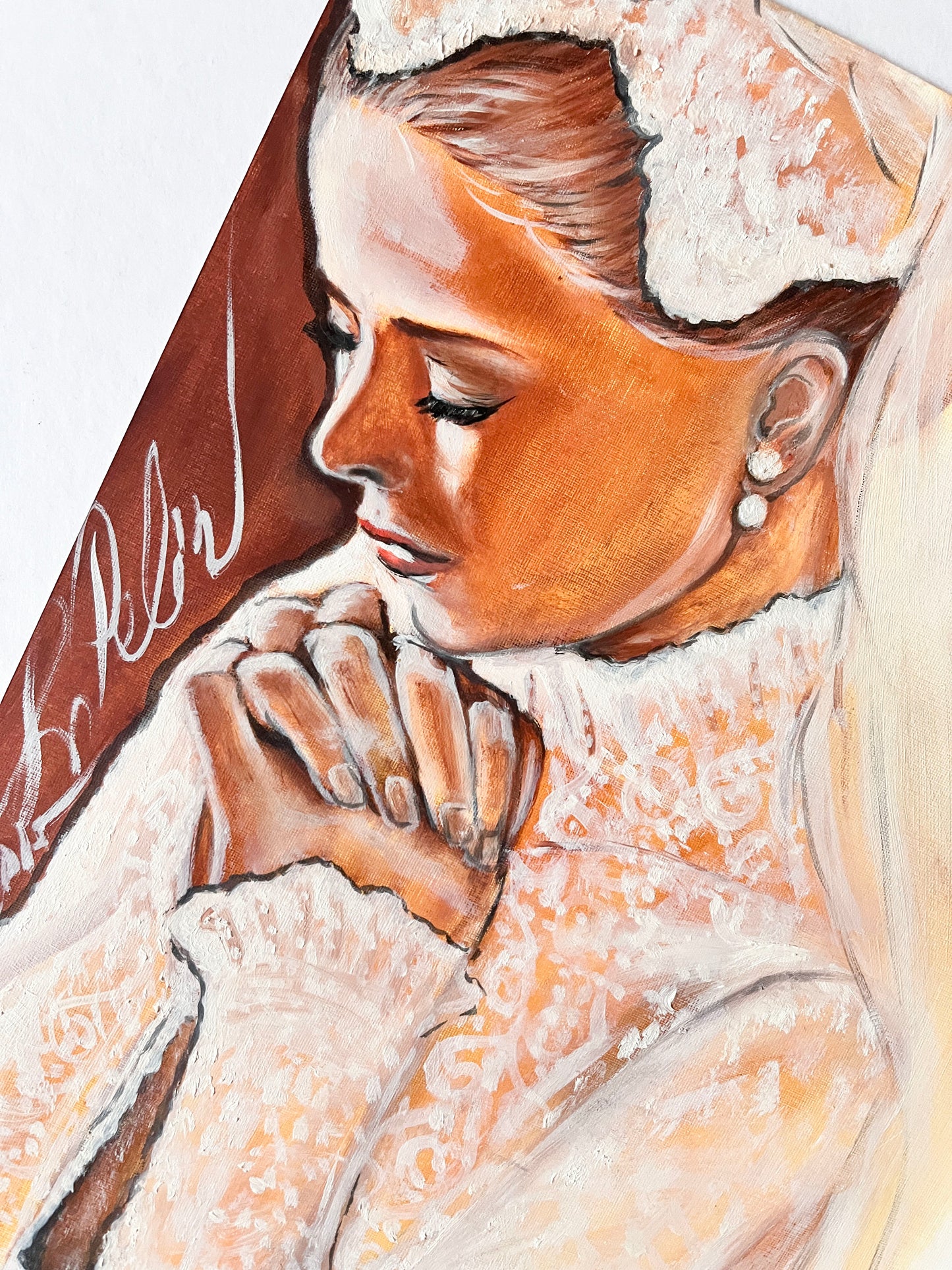 Grace Kelly, Wedding, Bride, ORIGINAL Oil Painting, Artwork by Svetlana Pelin