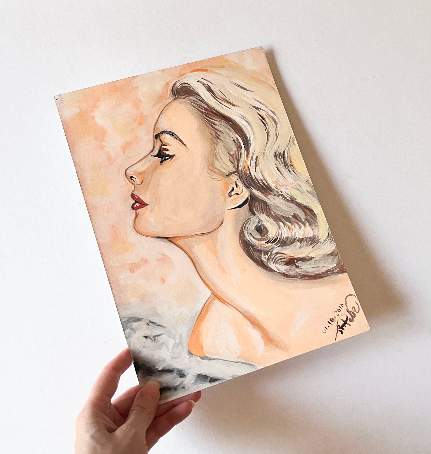 Grace Kelly, Profile, ORIGINAL Gouache Painting, Artwork by Svetlana Pelin