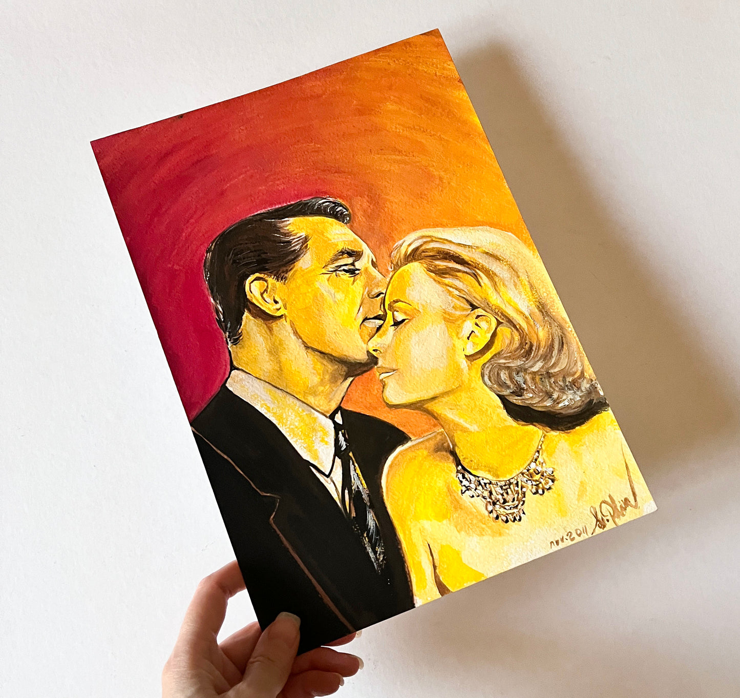 Cary Grant, Grace Kelly, To Catch a Thief, ORIGINAL Gouache Painting, Artwork by Svetlana Pelin